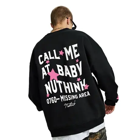 Nuthink美式字母420g重磅圆领卫衣男宽松加绒加厚潮牌秋冬上衣潮商品大图