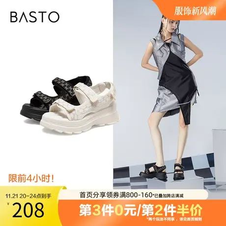 百思图夏季商场同款魔术贴厚底罗马沙滩运动凉鞋女ZHT18BL2图片