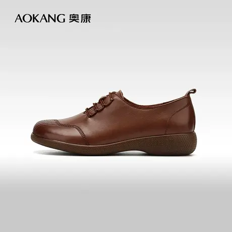 【门店发货】奥康女鞋 春秋时尚舒适平底女士妈妈鞋真皮皮鞋图片