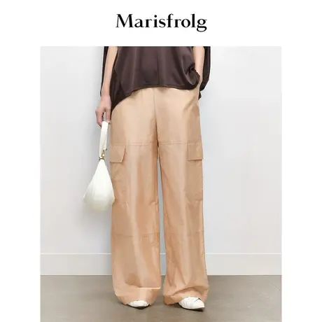 【6A级桑蚕丝】玛丝菲尔秋季新款浅咖色时尚工装阔腿裤女商品大图