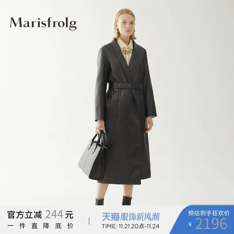 Marisfrolg玛丝菲尔2020年秋季新款女装黑色中长款宽松风衣外套商品大图