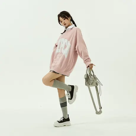 YEP美式套头卫衣女春秋2023年新款无帽复古宽松oversize上衣外套商品大图