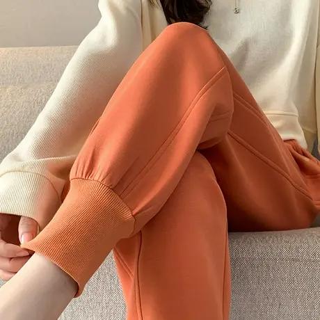 南瓜色运动裤女春秋宽松束脚小个子潮ins卫裤显瘦休闲萝卜哈伦裤商品大图