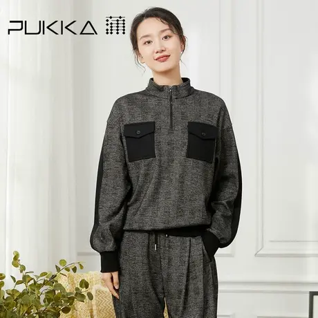 蒲PUKKA 商场同款女装卫衣冬装设计感羊毛套头衫工装立领卫衣商品大图