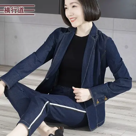 2025新款春装翻领牛仔西装长袖外套女装纯棉开衫韩版大码妈妈上衣图片