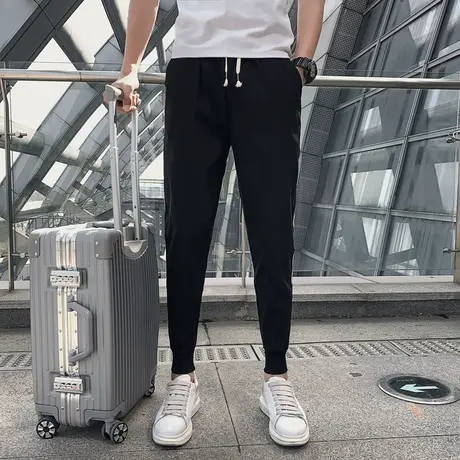 夏季男休闲裤九分裤网红潮牌条纹哈伦裤子宽松修身潮流运动小脚裤商品大图