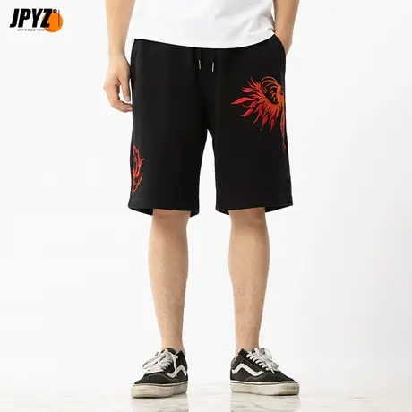 国潮凤凰刺绣休闲短裤男款夏季宽松弹力五分裤针织卫裤直筒裤子男商品大图