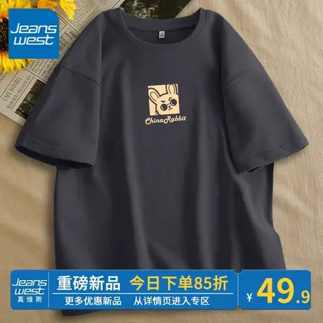 ZR真维斯短袖t恤女夏季 小众设计感新款宽松休闲复古半袖上衣纯棉商品大图