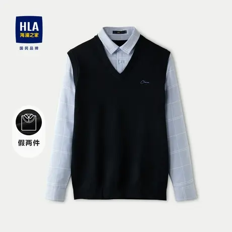 HLA/海澜之家撞色刺绣针织衫23秋季新双领设计修身保暖服帖毛衣男商品大图