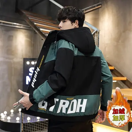 青少年秋冬季加绒加厚夹克外套男孩工装棉衣初中学生大童羽绒棉服商品大图