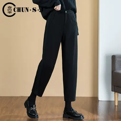 加厚毛呢哈伦裤女秋冬萝卜裤2023新款宽松显瘦休闲裤羊毛呢子裤商品大图