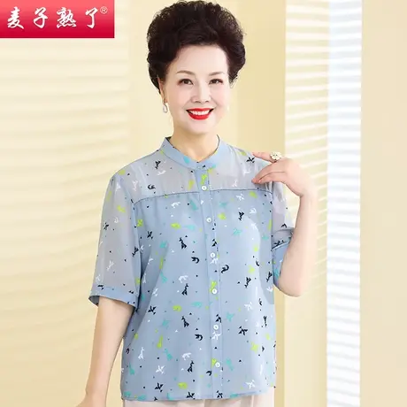 妈妈夏装短袖T恤洋气阔太太小衫雪纺衬衣时尚50岁春中老年人女装图片