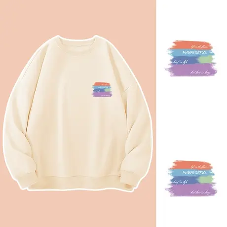 米色圆领卫衣女春秋薄款无帽oversize外套2023新款小众超好看上衣商品大图