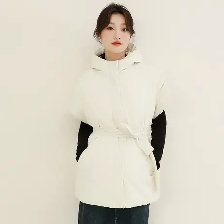 韩潮袭人轻奢时尚连帽面包服女2023冬季新款设计感休闲短袖棉服图片