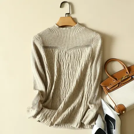 蕾丝半高领毛衣打底衫女士内搭春秋装2024年新款爆款洋气针织上衣商品大图