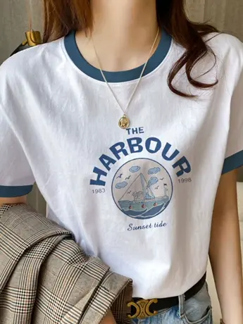 仿棉正肩短袖t恤女2023新款夏季漂亮时尚洋气女装港味chic上衣服商品大图