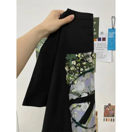 日系潮牌黑色t恤女oversize大码复古情侣短袖ins潮纯棉半袖上衣夏商品大图