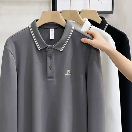 虎头刺绣厚款长袖T恤男2023秋季新款宽松中青年男士翻领polo衫男商品大图