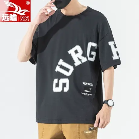 冰丝短袖t恤男士夏季薄款圆领半袖上衣潮牌宽松男生休闲体恤男款T商品大图