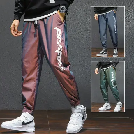 春季荧光夜跑裤篮球束脚跑步运动裤子男士休闲裤反光宽松紧腰抽绳商品大图