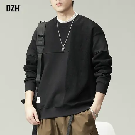 男士新款宽松卫衣潮牌男美式重磅圆领套头拼接设计感上衣休闲外套商品大图
