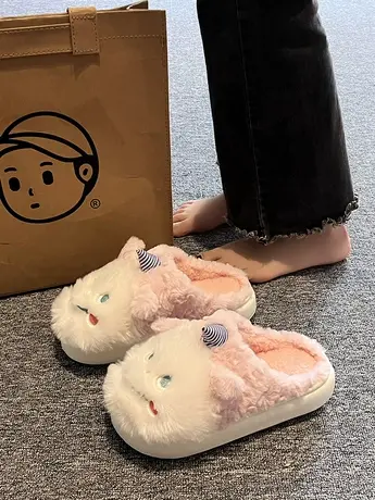 可爱独角兽毛毛拖鞋女外穿2023新款毛茸茸保暖居家室内厚底棉拖鞋图片