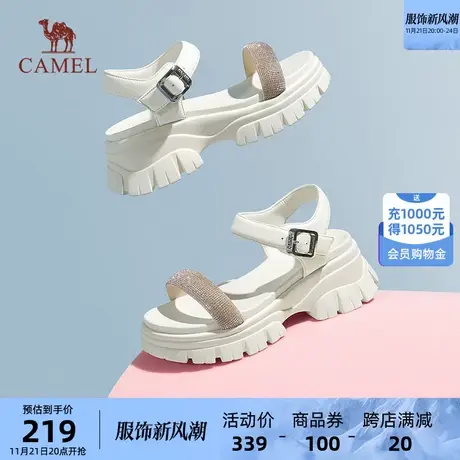 骆驼运动凉鞋女士2023夏季新款外穿厚底一字扣户外休闲沙滩拖鞋女商品大图