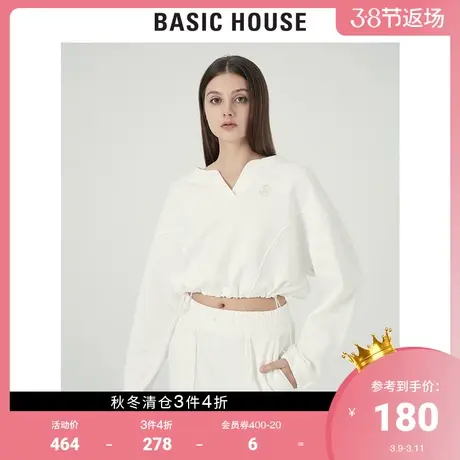 Basic House/百家好2021秋冬女士韩风时尚V领宽松卫衣女HVTS728L商品大图