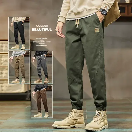 秋冬季纯棉军绿色防撕裂工装裤男士休闲裤男裤2023新款雇佣兵裤子商品大图