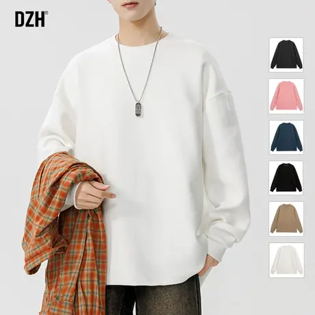 男士德绒打底衫男春季长袖t恤上衣百搭白色圆领卫衣2025新款男装商品大图