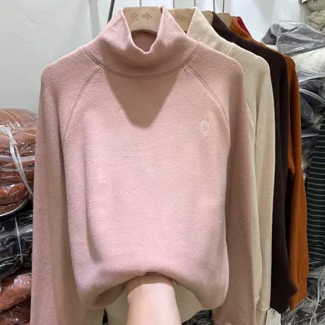 双面德绒磨毛长袖女T恤冬季宽松加绒加厚内搭亲肤秋衣高领打底衫商品大图