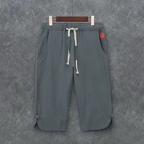 夏季男七分裤中式短裤潮青年复古宽松汉服中国风中裤唐装盘扣男装商品大图