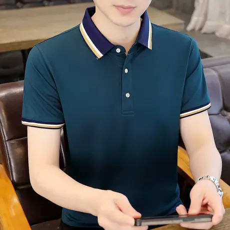 翻领短袖t恤 男潮流夏季青年爸爸装修身衬衫领男士半袖polo衫上衣图片
