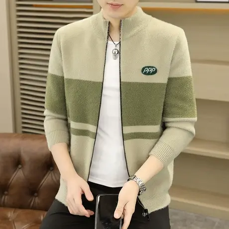 拉链开衫毛衣男士立领针织衫外套潮流秋冬季百搭青年百搭上衣服商品大图
