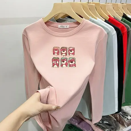 长袖t恤女纯棉洋气百搭显瘦薄款正肩上衣韩版圆领打底衫内搭春秋图片