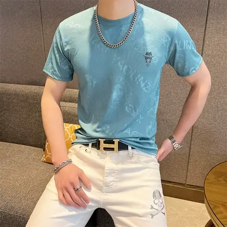 2023夏季新品男士冰丝t恤抗皱速干高品质凉感冰爽半袖加大码体恤商品大图