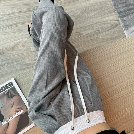 美式灰色运动裤女春秋季2023新款宽松休闲卫裤高个子垂感阔腿裤子图片