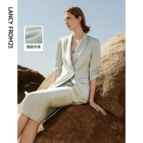 朗姿法式高级感通勤醋酸西装外套2023夏季新款职业气质西服上衣女图片