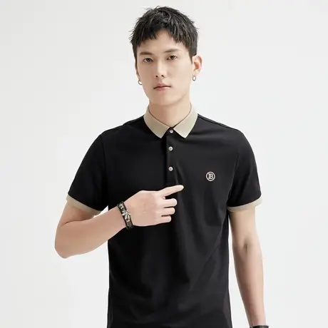 丝光棉撞色刺绣帅气POLO衫男新款休闲商务翻领简约男士短袖T恤潮商品大图