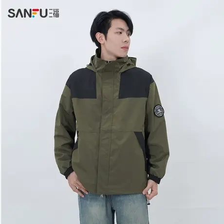三福2024春季男士户外拼色夹克 休闲运动风时尚连帽外套484780商品大图