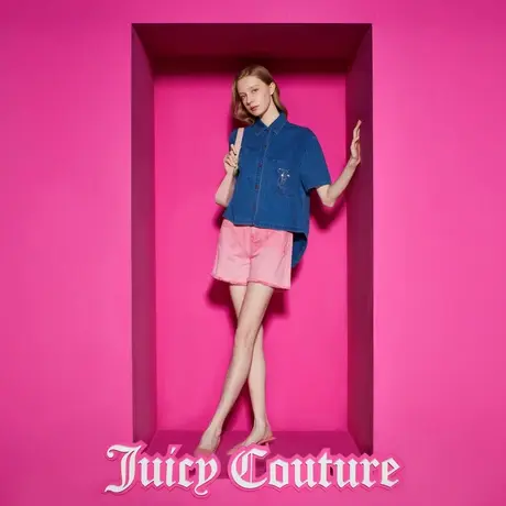 Juicy Couture橘滋新款率性女装烫片袋牛仔短袖衬衫商品大图