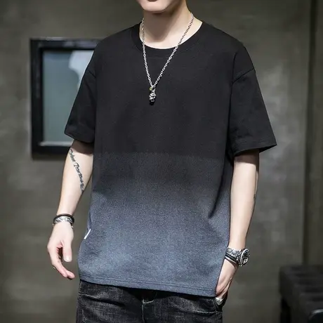 渐变短袖t恤男士宽松中袖潮流5五分半袖夏季青少年ins潮牌衣服商品大图