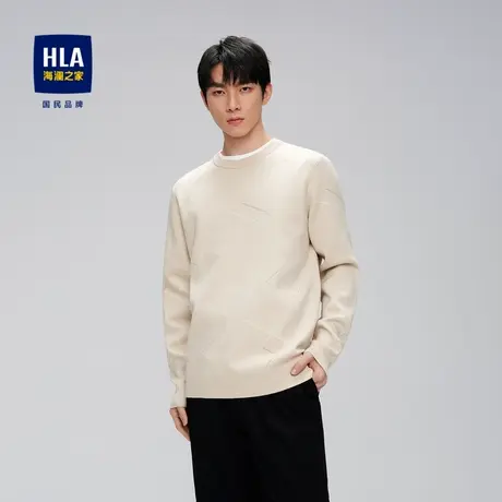 HLA/海澜之家时尚提花长袖针织衫圆领修身有型简约线条保暖毛衣男图片