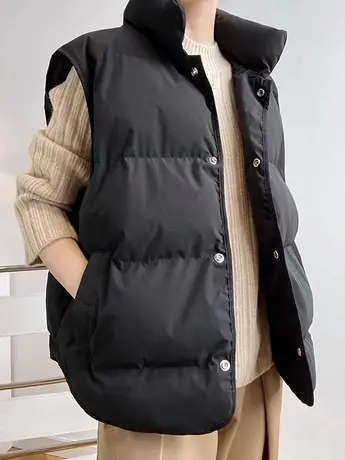 韩国立领羽绒棉服马甲女短款秋冬宽松外穿棉服保暖背心棉马夹外套商品大图