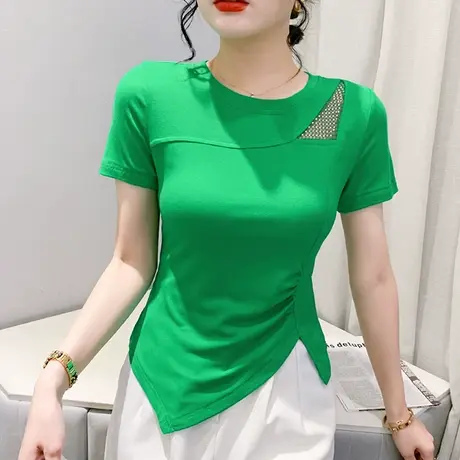 不规则开叉短袖上衣女欧货设计感网红T恤夏季性感镂空紧身小衫ins商品大图