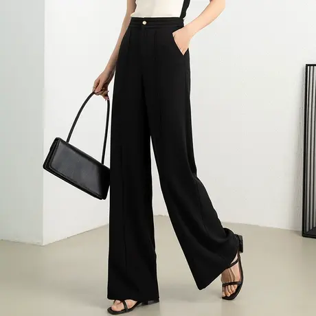 黑色高腰窄版阔腿裤女2023新款夏季薄款西装裤宽松休闲裤子直筒裤商品大图