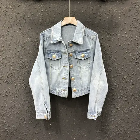 简约排扣短款休闲上衣欧货女潮2023春季新款时尚韩版显瘦牛仔外套图片