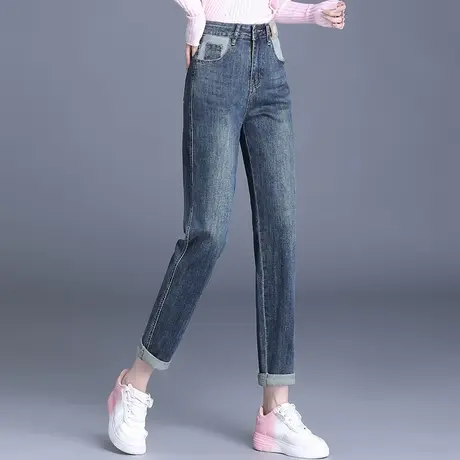女士牛仔裤2023春秋季新款复古蓝老爹裤高腰时尚潮流宽松哈伦裤子图片