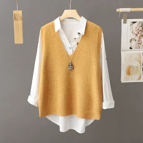 春秋V领毛衣背心针织马甲女新款2022外搭宽松慵懒风叠穿坎肩上衣图片