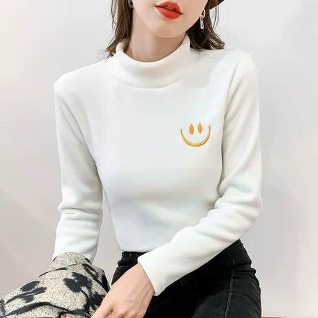 打底衫2023新款女秋冬双面德绒打底衫女加绒半高领保暖白色打底衫图片
